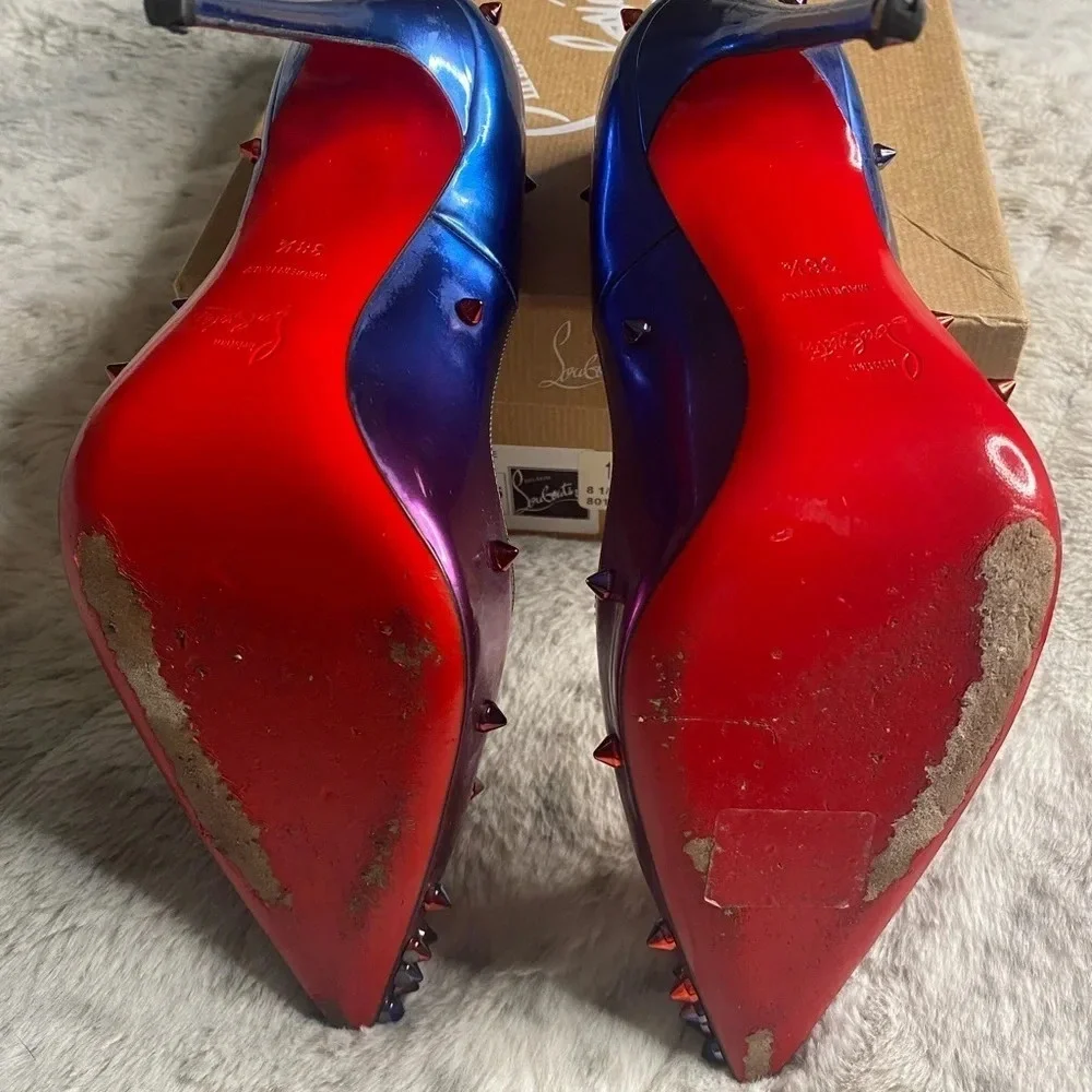 CHRISTIAN LOUBOUTIN Patent Scarabe Degraspike 120 Pumps Rose Digitale Size 38.5 - Picture 10 of 12